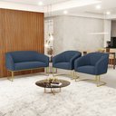 Ver imagem 2 de Namoradeira e 2 Poltronas Base Industrial Dourado Stella Suede D03 - D’Rossi Azul Marinho
