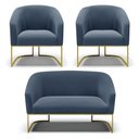 Ver imagem 1 de Namoradeira e 2 Poltronas Base Industrial Dourado Stella Suede D03 - D’Rossi Azul Marinho