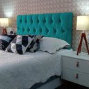 Ver imagem 3 de Cabeceira Estofada Solteiro Capitonê Luna Suede Liso Azul Turqueza 90 X 60 RBL