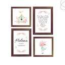 Ver imagem 1 de Kit 4 Quadros Decorativos Menina Aquarela Flores Passarinho:tabaco