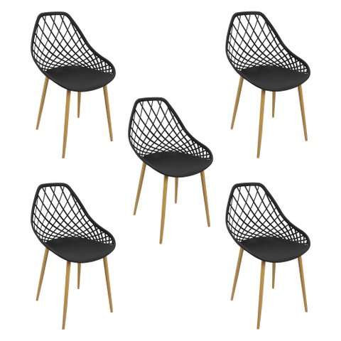 Kit 5 Cadeiras Cleo Cloe Clarice Web Jardim Assento Polipropileno - Preto