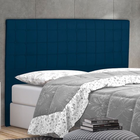 Cabeceira Cama Box Casal Paris Slim 140 cm MV EVeludo Azul Marinho MV Estofados