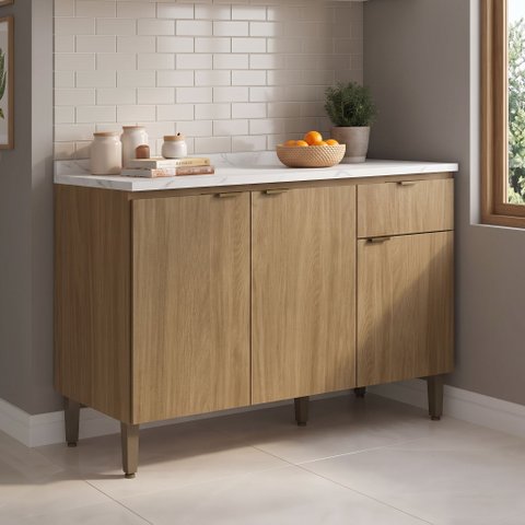 Balcão de Cozinha 3 Portas 1 Gaveta 120cm Magnólia Yescasa