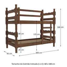 Beliche Madeira Maciça - vira 2 Camas - para Colchão 78/88 x 188cm Porto Multimóveis CR4138 - 3 Beliche Madeira Maciça - vira 2 Camas - para Colchão 78/88 x 188cm Porto Multimóveis CR4138 - 3