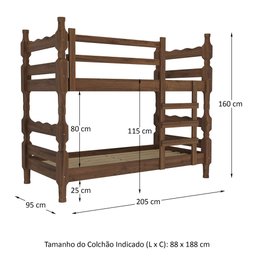 Beliche Madeira Maciça - Vira 2 Camas - para Colchão 78/88 x 188cm Porto Multimóveis CR4138 - 3 Beliche Madeira Maciça - Vira 2 Camas - para Colchão 78/88 x 188cm Porto Multimóveis CR4138 - 3