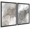 Ver imagem 1 de Kit 2 Quadros Abstratos Luxo Mármore Cinza 24x18cm:moldura Preta
