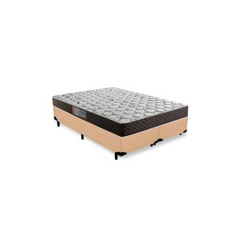 Cama Box Queen Colchão Mola Bonnel Belos Sonhos + Box Sintético 60x158x198:Bege