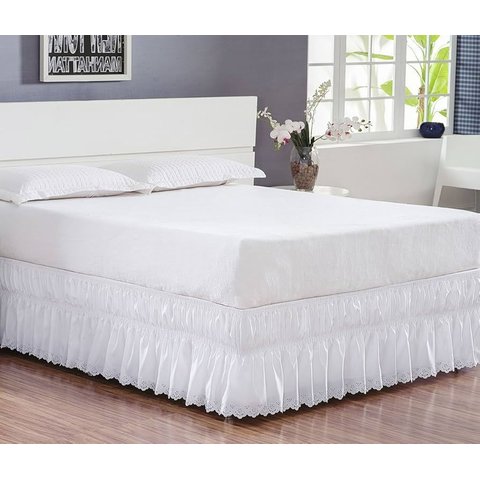 Saia Box Casal Queen Perolla Bordado Ultrassônico - Branco