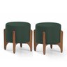Conj.02 Puff Decorativo Redondo Pé Madeira Escandinavo - Suede Verde Militar - 1