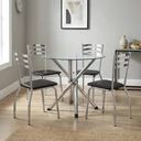 Ver imagem 1 de Conjunto Mesa 4 Cadeiras Estofadas em Aço para Sala de Jantar com Tampo Vidro Redondo Crome
