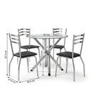 Ver imagem 4 de Conjunto Mesa 4 Cadeiras Estofadas em Aço para Sala de Jantar com Tampo Vidro Redondo Crome