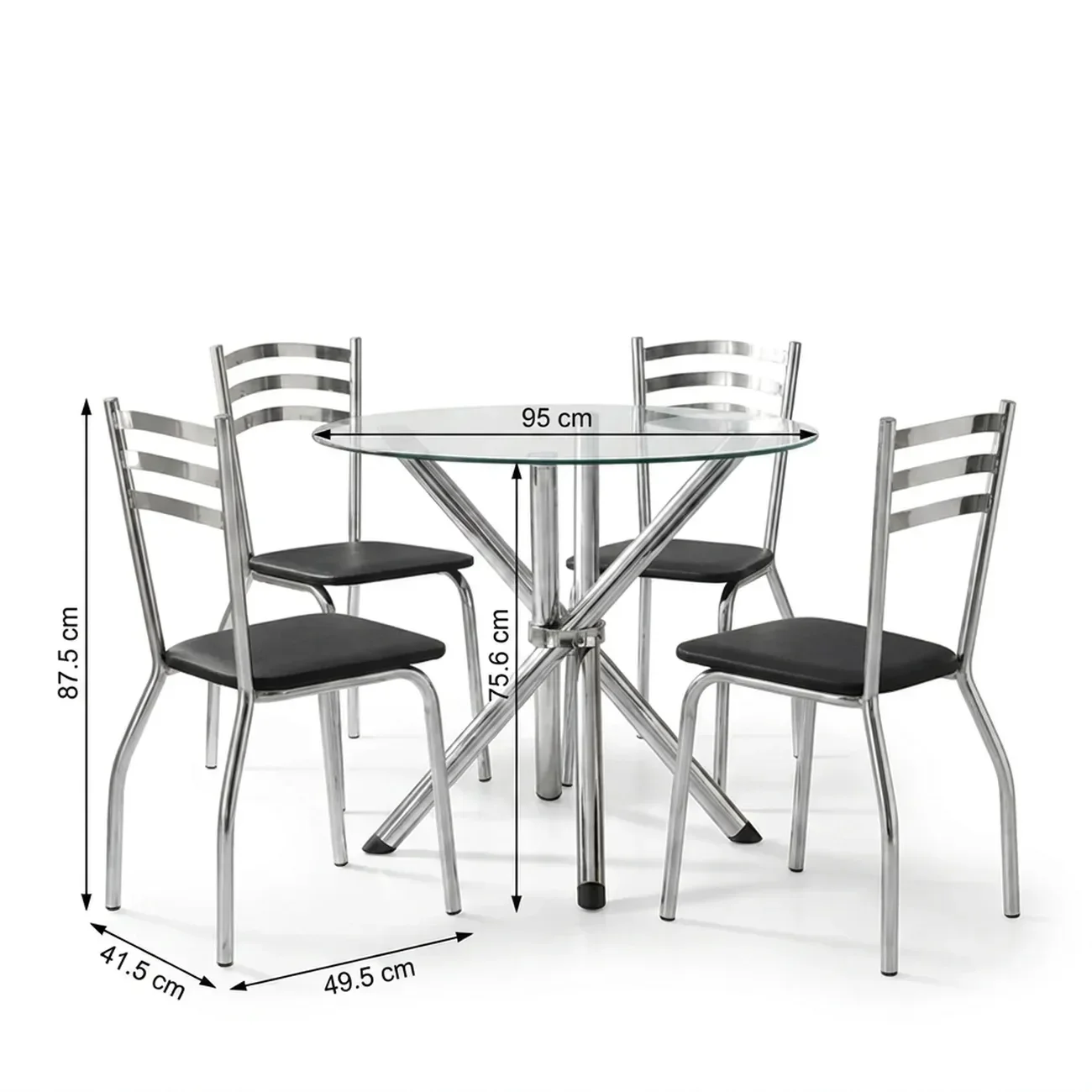 Ver imagem 4 de Conjunto Mesa 4 Cadeiras Estofadas em Aço para Sala de Jantar com Tampo Vidro Redondo Crome