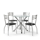 Ver imagem 3 de Conjunto Mesa 4 Cadeiras Estofadas em Aço para Sala de Jantar com Tampo Vidro Redondo Crome