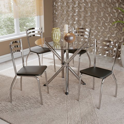Conjunto Sala de Jantar 1 Mesa Tampo Vidro Redondo 4 Cadeiras Portugal