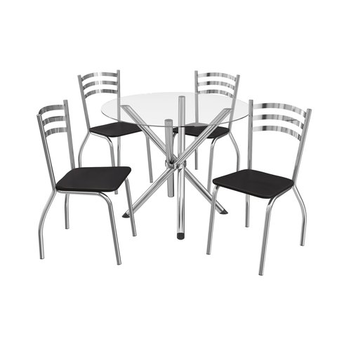 Conjunto Sala de Jantar 1 Mesa Tampo Vidro Redondo 4 Cadeiras Portugal