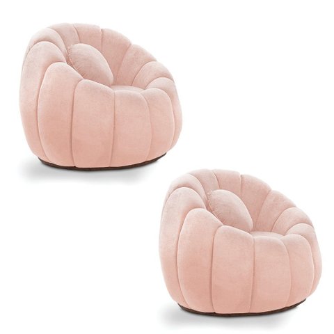 Kit 02 Poltronas Decorativa Orgânica para Sala Cloud Bouclê Rosê E03 - D’Rossi
