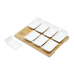 Conjunto 8 Petisqueiras de Porcelana com Tabúa de Bambu 20,5x16x3,5 - 3