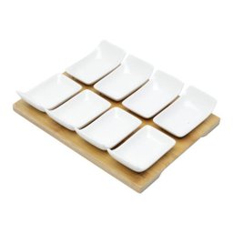 Conjunto 8 Petisqueiras de Porcelana com Tabúa de Bambu 20,5x16x3,5 - 2