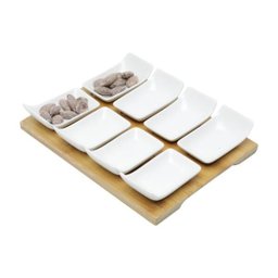 Conjunto 8 Petisqueiras de Porcelana com Tabúa de Bambu 20,5x16x3,5 - 4