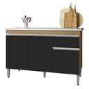 Ver imagem 1 de Balcão de Cozinha com Pia Inox 120cm 1 Gaveta Tatiane Amêndoa/preto - Ajl Móveis