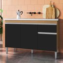 Ver imagem 2 de Balcão de Cozinha com Pia Inox 120cm 1 Gaveta Tatiane Amêndoa/preto - Ajl Móveis