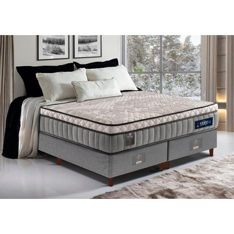 Cama Box Super King + Colchão Molas Ensacadas Cama Inbox com Euro Pillow Frost ThermoGel 193x203x70