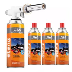 Kit Maçarico Culinário Profissional com 4 Refis de Gás Butano Ideal para Confeitaria e Preparos Gour