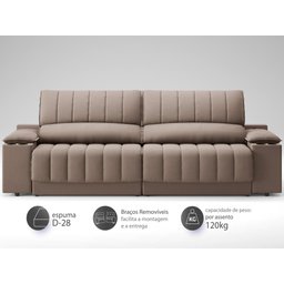 Sofá com Porta Copos Carregador USB Ret Rec Murano 2,30m Velosuede Marrom - NETSOFAS - 4