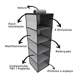 Sapateira Organizador Cabideiro Guarda Roupa Armario 5 Prateleiras Multiuso Closet - 5
