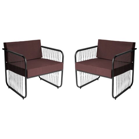 Conjunto 2 Poltronas para Sala de Estar Córdova em Aço Carbono e Fibra Sintética Acesse Móveis