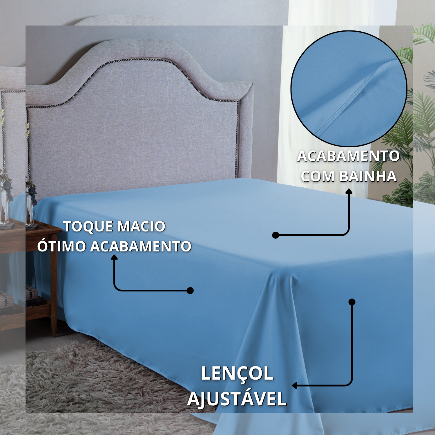 Lençol Cama Box Casal 400 Fios sem Elástico Virol Toque Extra Macio:azul Piscina - 4