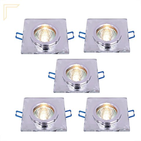 5 Spot Cristal de Embutir Quadrado MR16 Transparente Sala LUP18