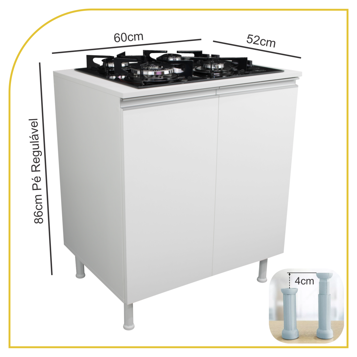 Balcão para Fogão Cooktop 60cm 100% Mdf 2 Portas para Cozinha - 2