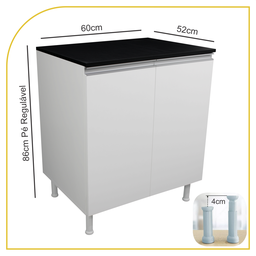 Balcão Multiuso 60cm 100% Mdf 2 Portas com Tampo para Cozinha - 2