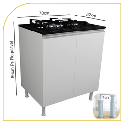Balcão para Fogão Cooktop 70cm 100% Mdf 2 Portas para Cozinha - 2