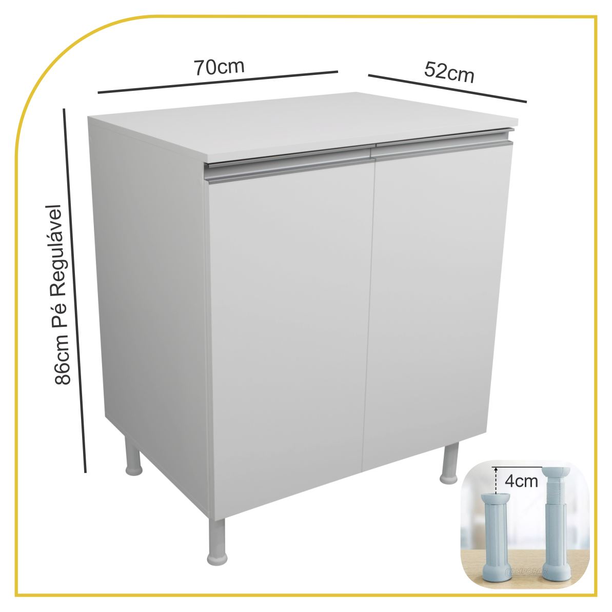 Balcão Multiuso 70cm 100% Mdf 2 Portas com Tampo para Cozinha - 2