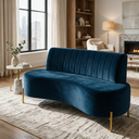 Ver imagem 1 de Sofá Namoradeira 2 Lugares Orgânico Sala Hall de Entrada Living 160cm Pé Dourado Maraú Veludo Azul