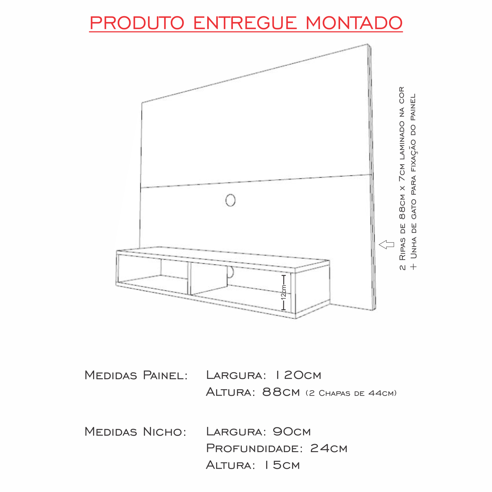 Painel Mdf para Tv até 42 Polegadas com Nichos - 4