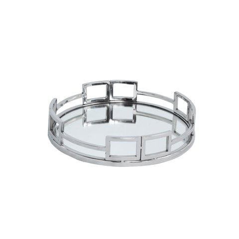 Bandeja Luxo Redonda em Aço Inox Polido Espelhada Multiuso