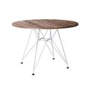 Ver imagem 1 de Mesa Eiffel Redonda 110Cm Tampo De Madeira Amendôa Com Base De Ferro Branco - Cor: Marrom