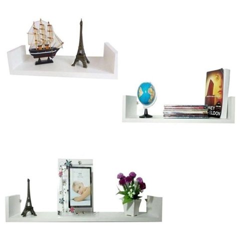 Prateleira Livros 60 x 15 cm Kit 3 Peças em MDF Branco Eví Decor