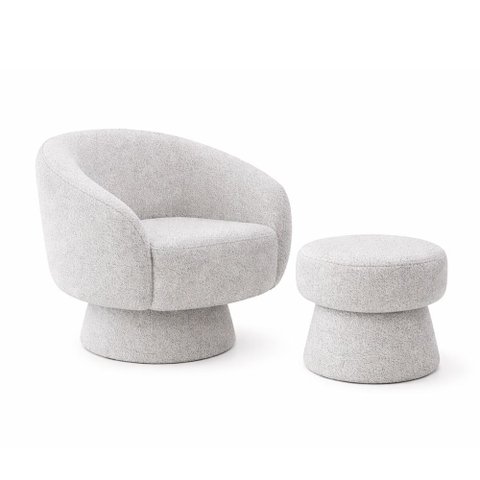 Kit Poltrona Decorativa Solis com Puff Bouclé Cinza - Sallar Home