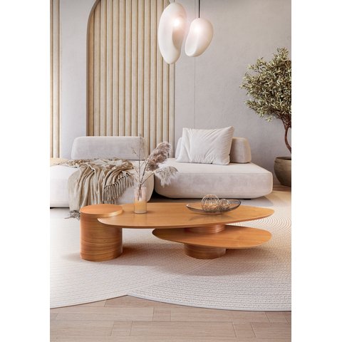 Mesa de Centro Pétala Orgânica Tampo em MDF 25mm Lamina Natural Cor Cinamomo
