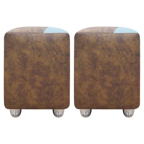 Kit 2 Puffs Decorativos Quadrado Urban - Peroba-bege Corino