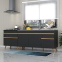 Ver imagem 3 de Kit com 2 Balcões de Cozinha 150cm e 70cm Veneza Multimóveis V2073 Preto/dourado