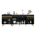 Ver imagem 5 de Kit com 2 Balcões de Cozinha 150cm e 70cm Veneza Multimóveis V2073 Preto/dourado