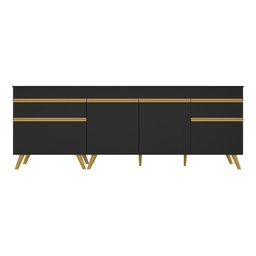 Kit com 2 Balcões de Cozinha 150cm e 70cm Veneza Multimóveis V2073 Preto/dourado - 6