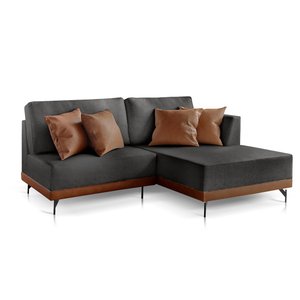 Sofá 2 e 3 Lugares Luxo Modulado Linho Grafite 2,0m Chaise Ld