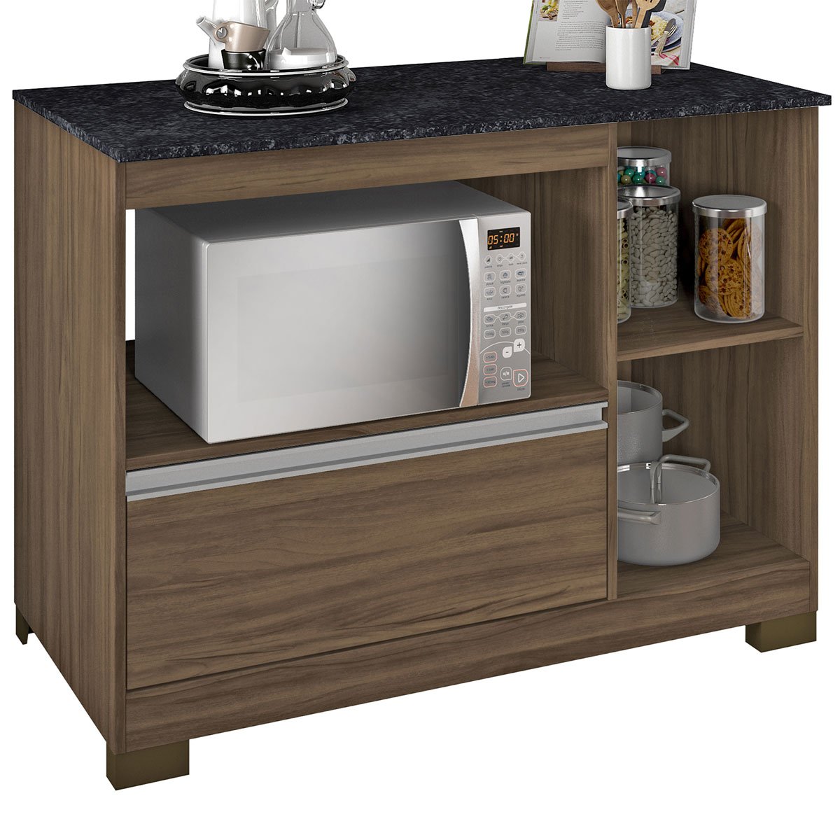 BALCÃO PARA FOGÃO COOKTOP 5 BOCAS NOTÁVEL - Nogal Trend/Granito