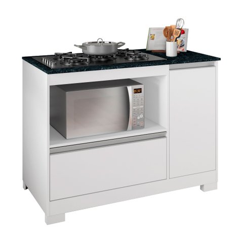 Balcão para Fogão Cooktop 5 Bocas Notável - Branco/Granito